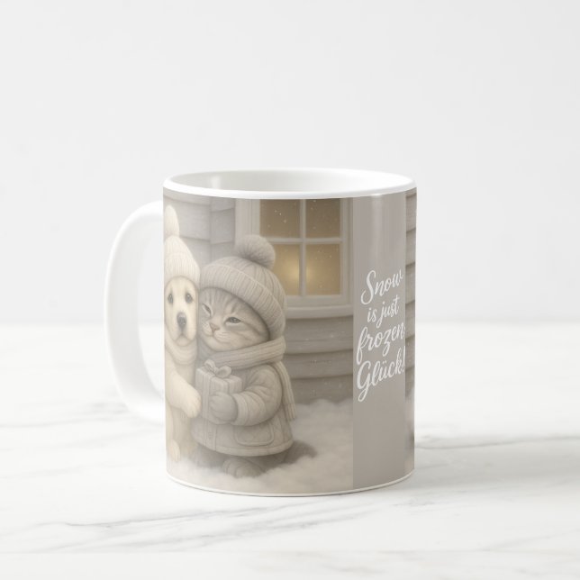 Cozy Winter Mug with Puppy and Kitten Illustration Kaffemugg (Framsida vänster)