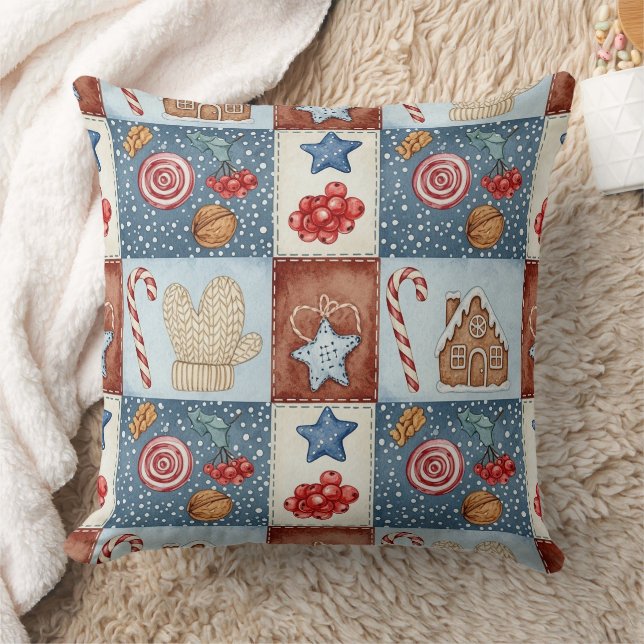 Cozy Winter Patchwork Christmas Kudde (Filt)