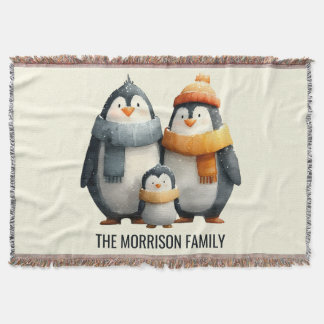 Cozy Winter Penguin Family Filt