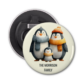 Cozy Winter Penguin Family Flasköppnare