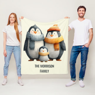 Cozy Winter Penguin Family Fleecefilt