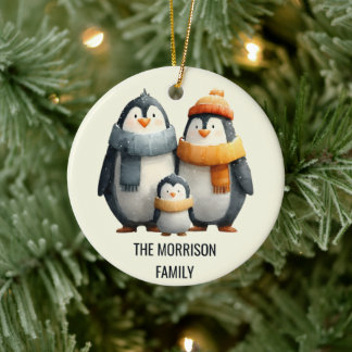 Cozy Winter Penguin Family Julgransprydnad Keramik