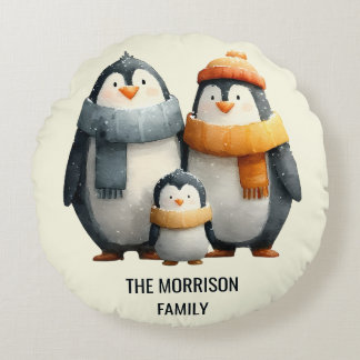 Cozy Winter Penguin Family Rund Kudde