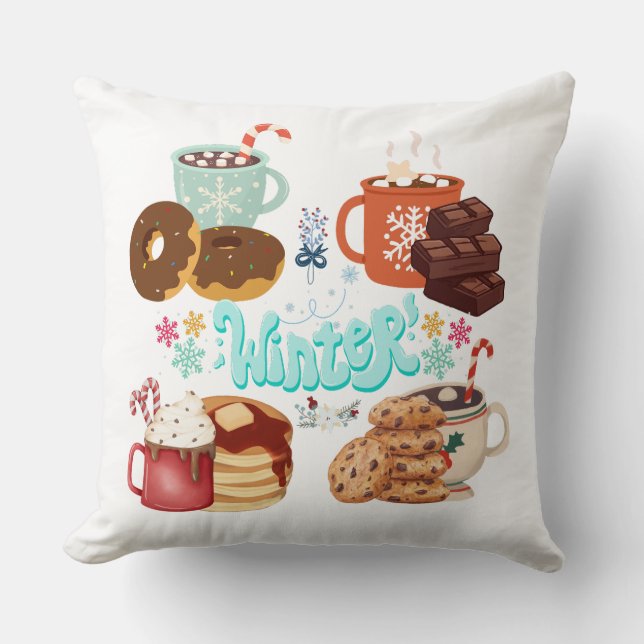 Cozy Winter Treats and Drinks Illustration Kudde (Framsida)