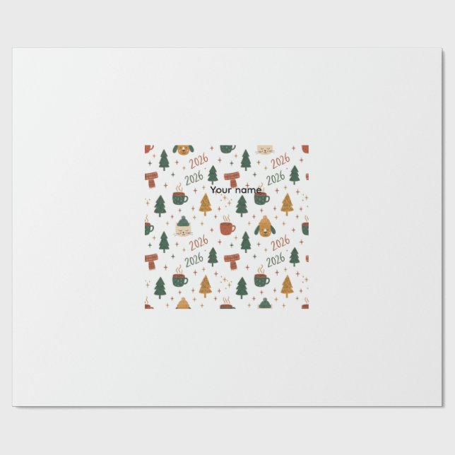 Cozy Winter Vibes 2026 - Cute Puppy and Kitten Chr Presentpapper (Platt)