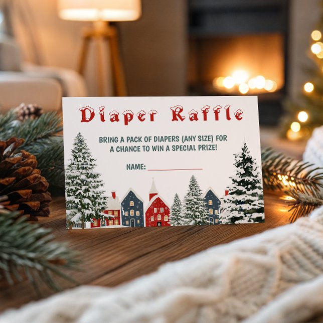 Cozy Winter Village Diaper Raffle Card Festive Tilläggskort (Skapare uppladdad)