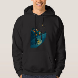 Cozy Winter Village Lantern Walk Illustration Hood Hoodie