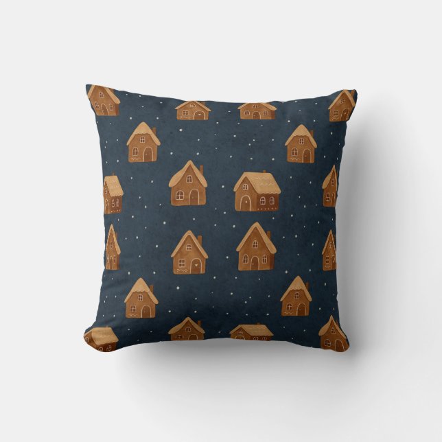 Cozy Winter Village Pattern Throw Pillow Kudde (Framsida)