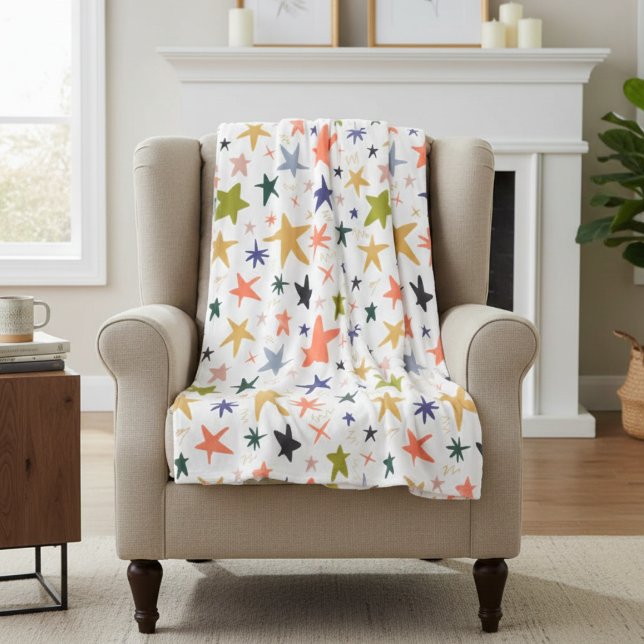 Cozy Winter With Vibrant Colorful Star Pattern Fleecefilt (Skapare uppladdad)