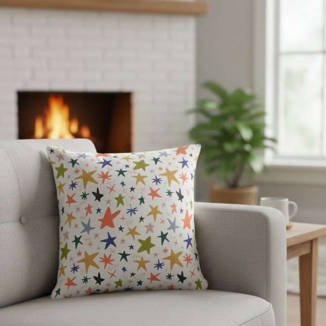 Cozy Winter With Vibrant Colorful Star Pattern Kudde (Skapare uppladdad)