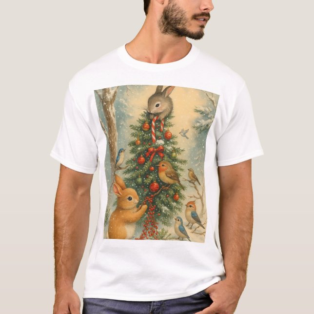 Cozy woodland bunny Christmas cute winter festive  T Shirt (Framsida)