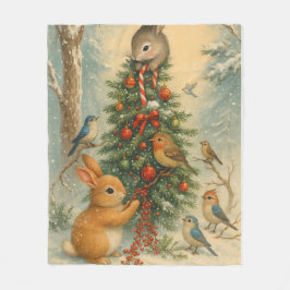 Cozy woodland bunny christmas warm winter festive  fleecefilt