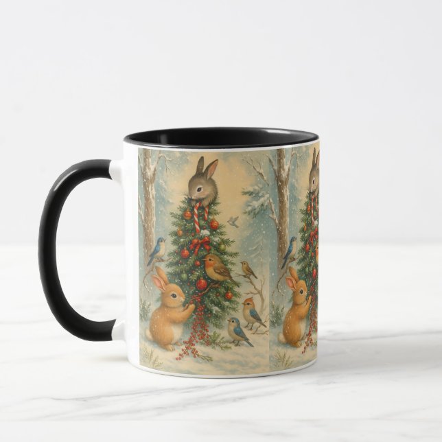 Cozy woodland bunny christmas warm winter festive  mugg (Vänster)