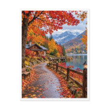 Cozy Woodland Cabin Among Autumn Leaves Fall Retre