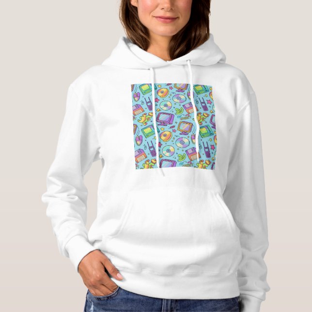 Cozy Y2K Retro Tech Doodle Aesthetic Hoodie T Shirt (Framsida)