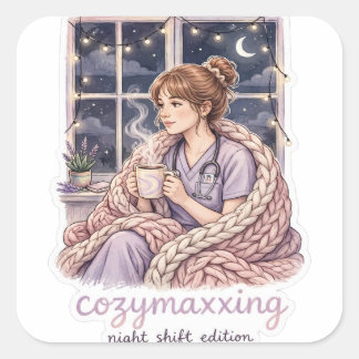 Cozymaxxing Nattarbetande Sjuksköterska-dekal Fyrkantigt Klistermärke