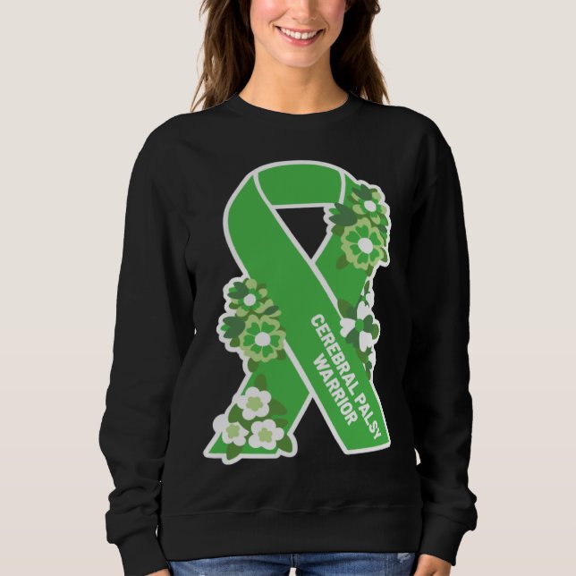 CP Green Ribbon and Flowers Women s Cerebral Palsy T Shirt (Framsida)