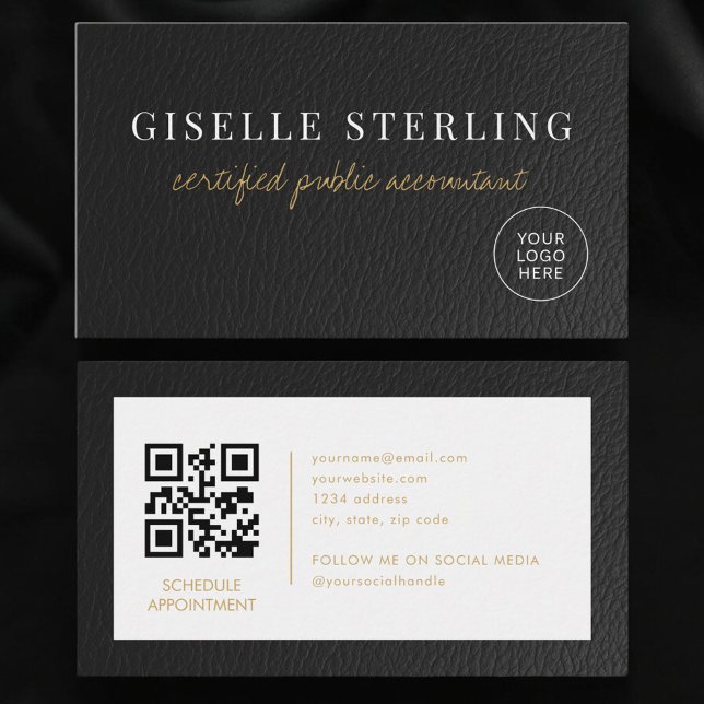 CPA Accountant Tax Faux Leather Logo QR Code Visitkort (Skapare uppladdad)
