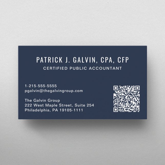 CPA-revisor Blå QR-kod Visitkort (CPA Accountant QR Code Blue Photo Business Card)