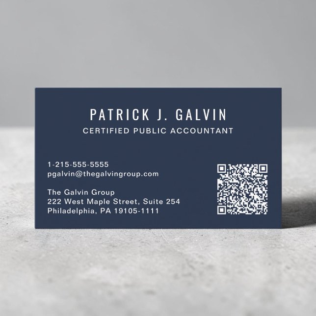 CPA-revisor blå QR-kod Visitkort (CPA Accountant QR Code Business Card)