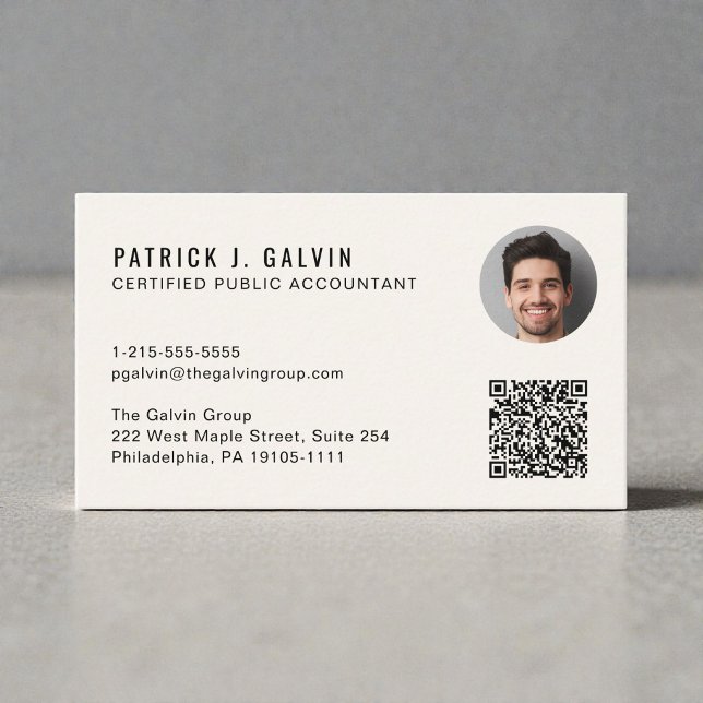 CPA-revisor QR-kod Foto Kräm Visitkort (CPA Accountant QR Code Photo Cream Business Card)