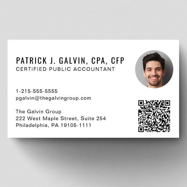 CPA-revisor QR-kod Foto Visitkort (CPA Accountant QR Code Photo Business Card)