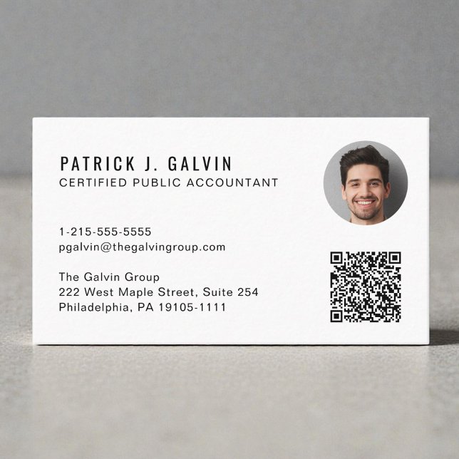 CPA-revisor QR-kod Foto Visitkort (CPA Accountant QR Code Photo Cream Business Card)