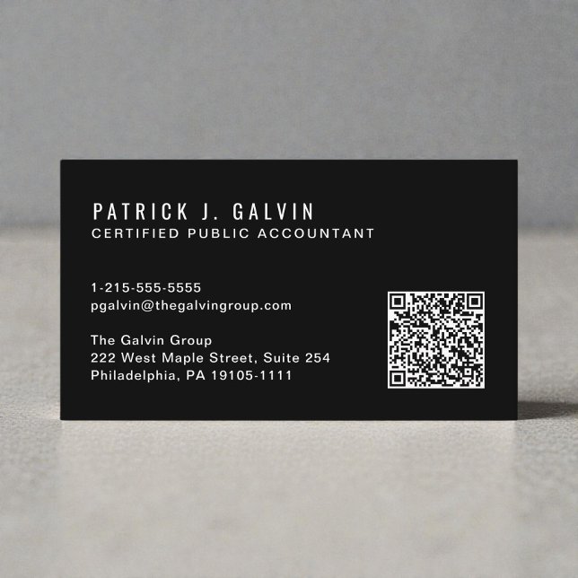 CPA-revisor QR-kod Svart Visitkort (CPA Accountant QR Code Black Business Card)