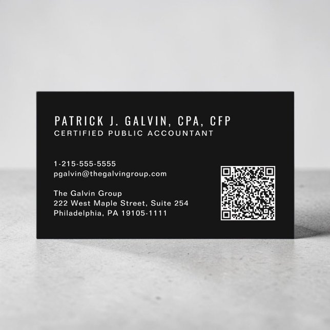 CPA-revisor QR-kod Svart Visitkort (CPA Accountant QR Code Black Business Card)