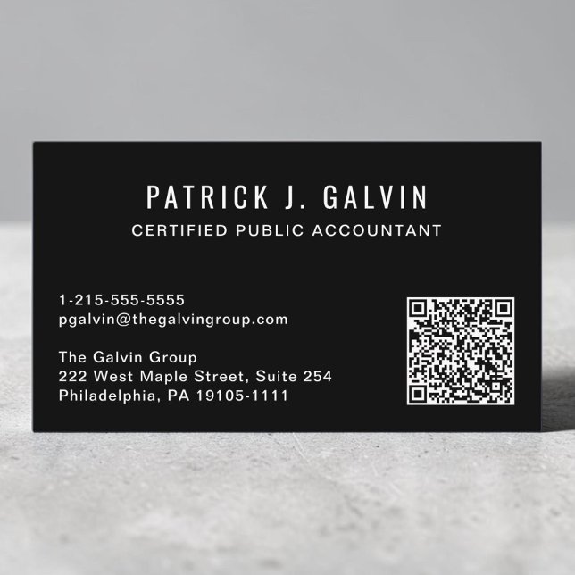 CPA-revisor Svart QR-kod Visitkort (CPA Accountant Black QR Code Business Card)