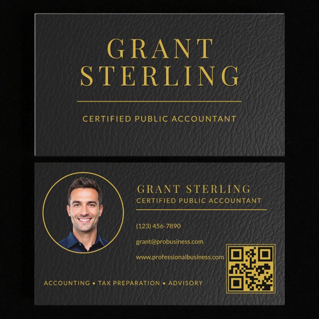 CPA Tax Preparer Accountant Faux Leather QR Code Visitkort (Skapare uppladdad)