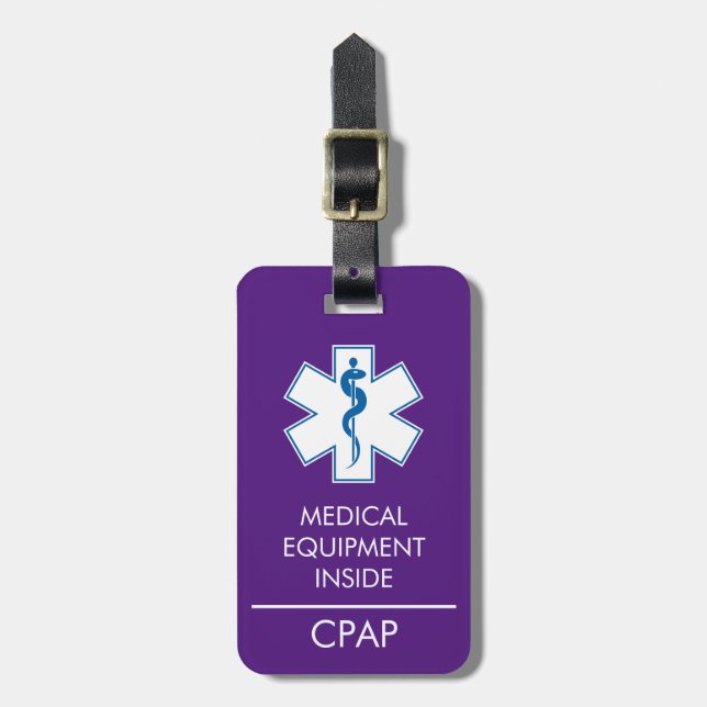 CPAP eller medicinsk varning vid påfyllning av bag Bagagebricka (Vertikal Framsida)