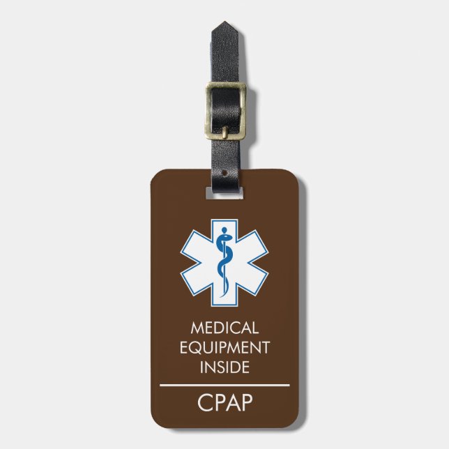 CPAP eller medicinsk varning vid påfyllning av bag Bagagebricka (Vertikal Framsida)