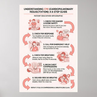 CPR 6-stegs guide: Hjärt-lungräddning Poster