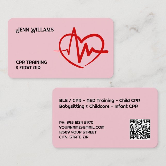CPR Instructor Custom QR Visitkort (Fram/baksida)