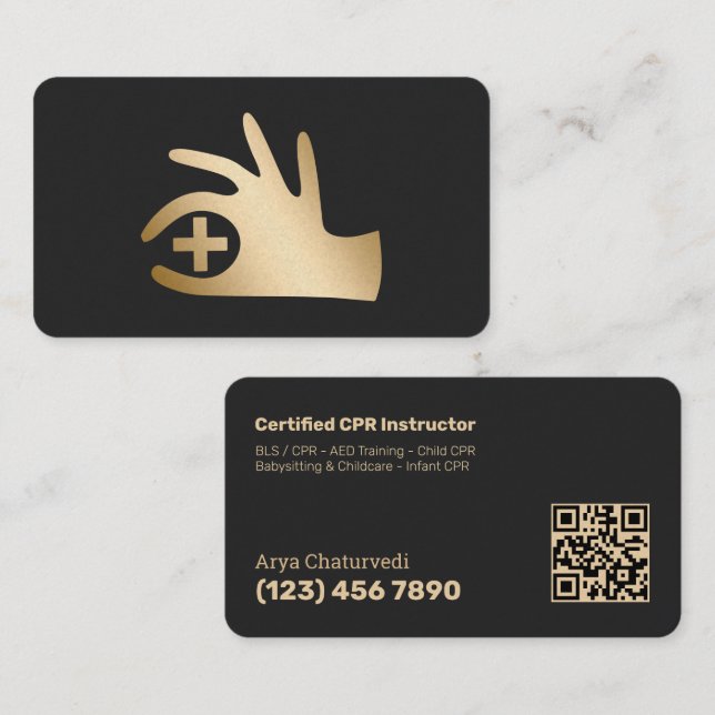 CPR-instruktör för livräddande teknik QR Visitkort (Fram/baksida)