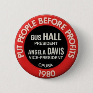 CPUSA-1980 valGus Hall/Angela Davis knäppas Knapp