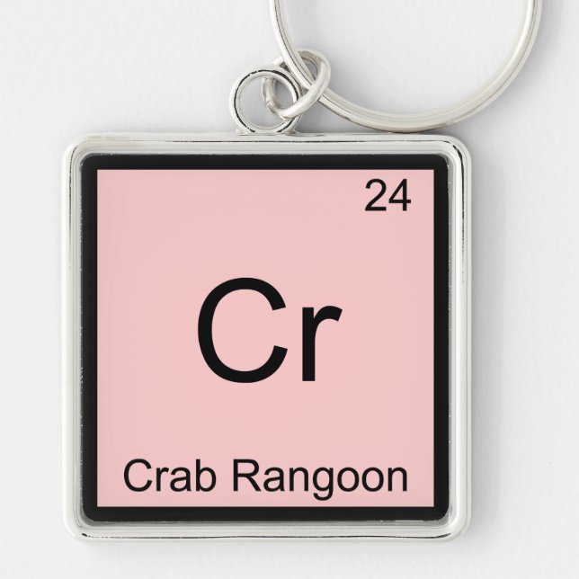 Cr - Crab Rangoon Funny Chemistry Inslag-symbol Fyrkantig Silverfärgad Nyckelring (Framsidan)