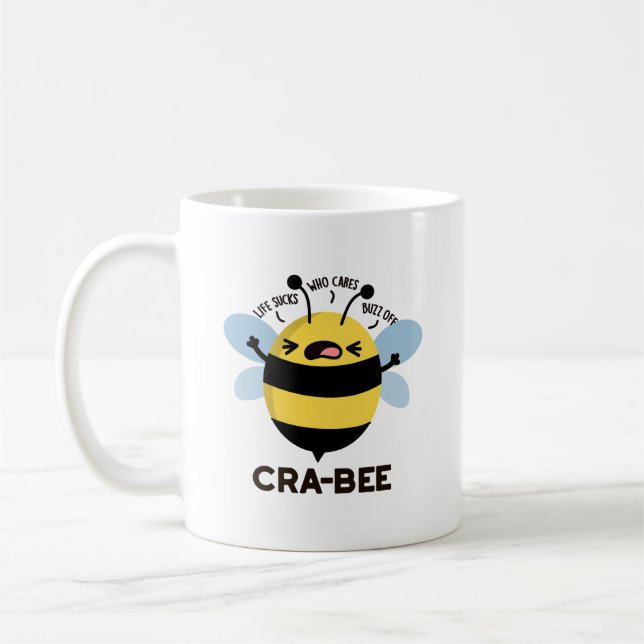 Cra-bee Funny Crabby Bee Pun Kaffemugg (Vänster)
