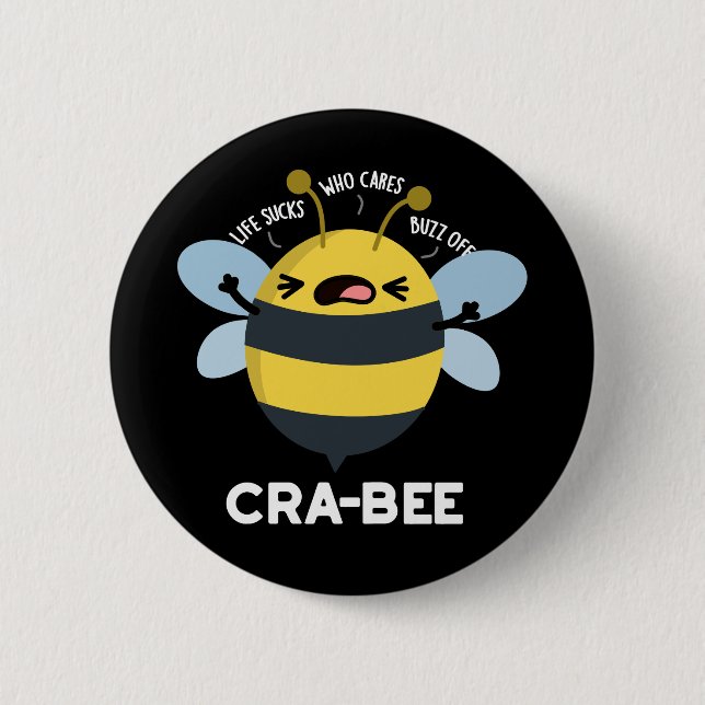 Cra-bee Funny Crabby Bee Pun Mörk BG Knapp (Framsida)