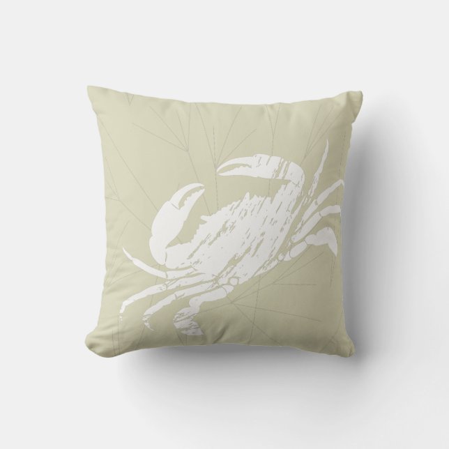 Crab and Lobster White and Sand Beige Coastal Kudde (Framsida)
