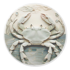 Crab Art nouveau Faux Relief White & Mint Pastel Knopp