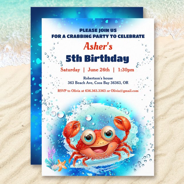 Crab Bassäng 1:a födelsedag Party Anpassningsbar Inbjudningar (Crab Pool 1st Birthday Party Boy Custom Age Invitation)
