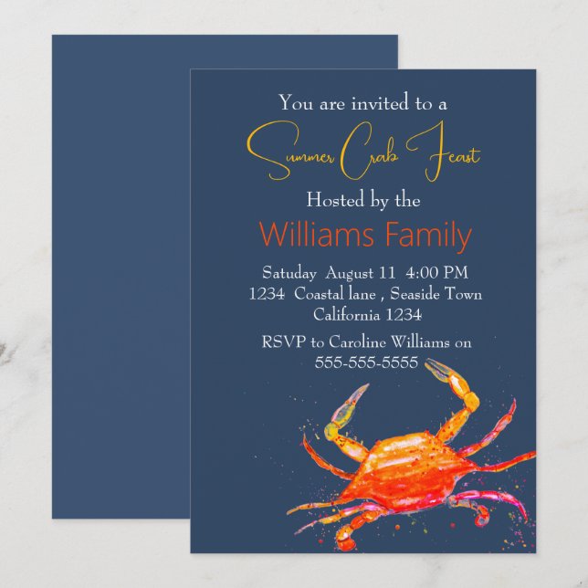 Crab Beach Coastal Nautical Seafood Boil Inbjudningar (Fram/baksida)