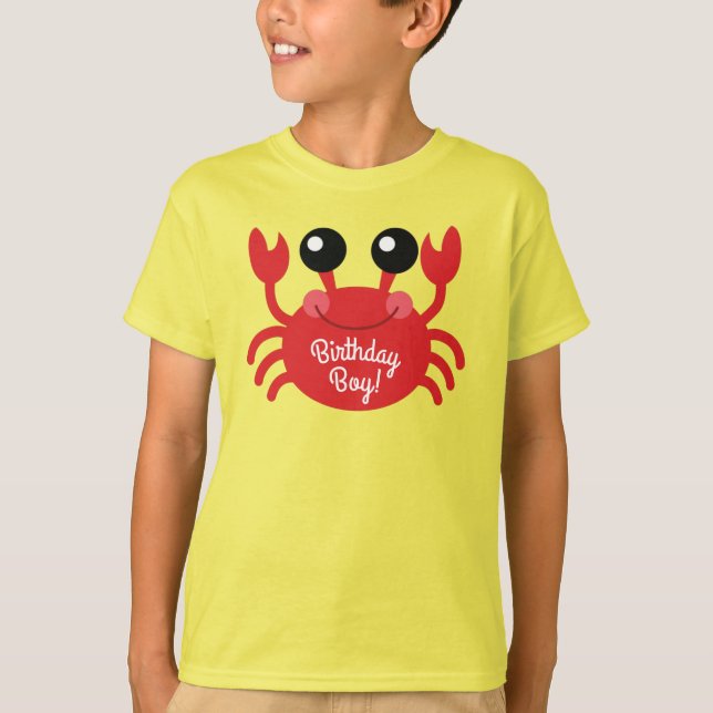 Crab Birthday Boy Cute Tecknad Kids T-Shirt (Framsida)