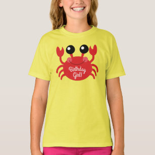 Crab Birthday Girl Cute Tecknad Kids T Shirt