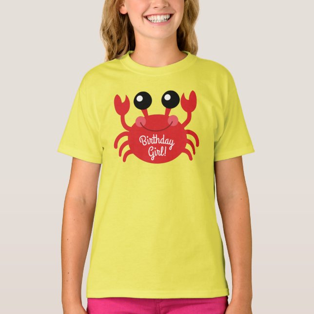 Crab Birthday Girl Cute Tecknad Kids T Shirt (Framsida)