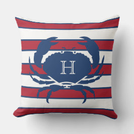 Crab Blue Navy Red White Nautical Modern Rand Kudde