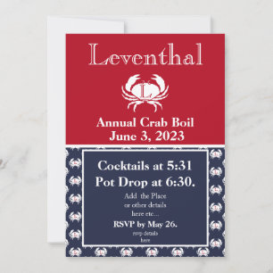 Crab Boil Inbjudan Red Crab Navy Blue Coastal