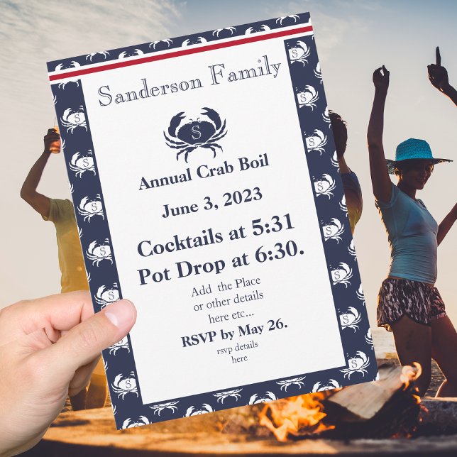 Crab Boil Inbjudan Red Navy Blue Party (Skapare uppladdad)